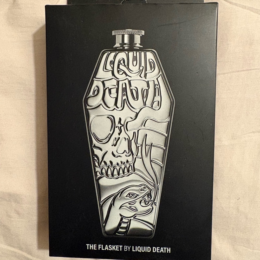 Liquid Death Silver Flask with Funnel
